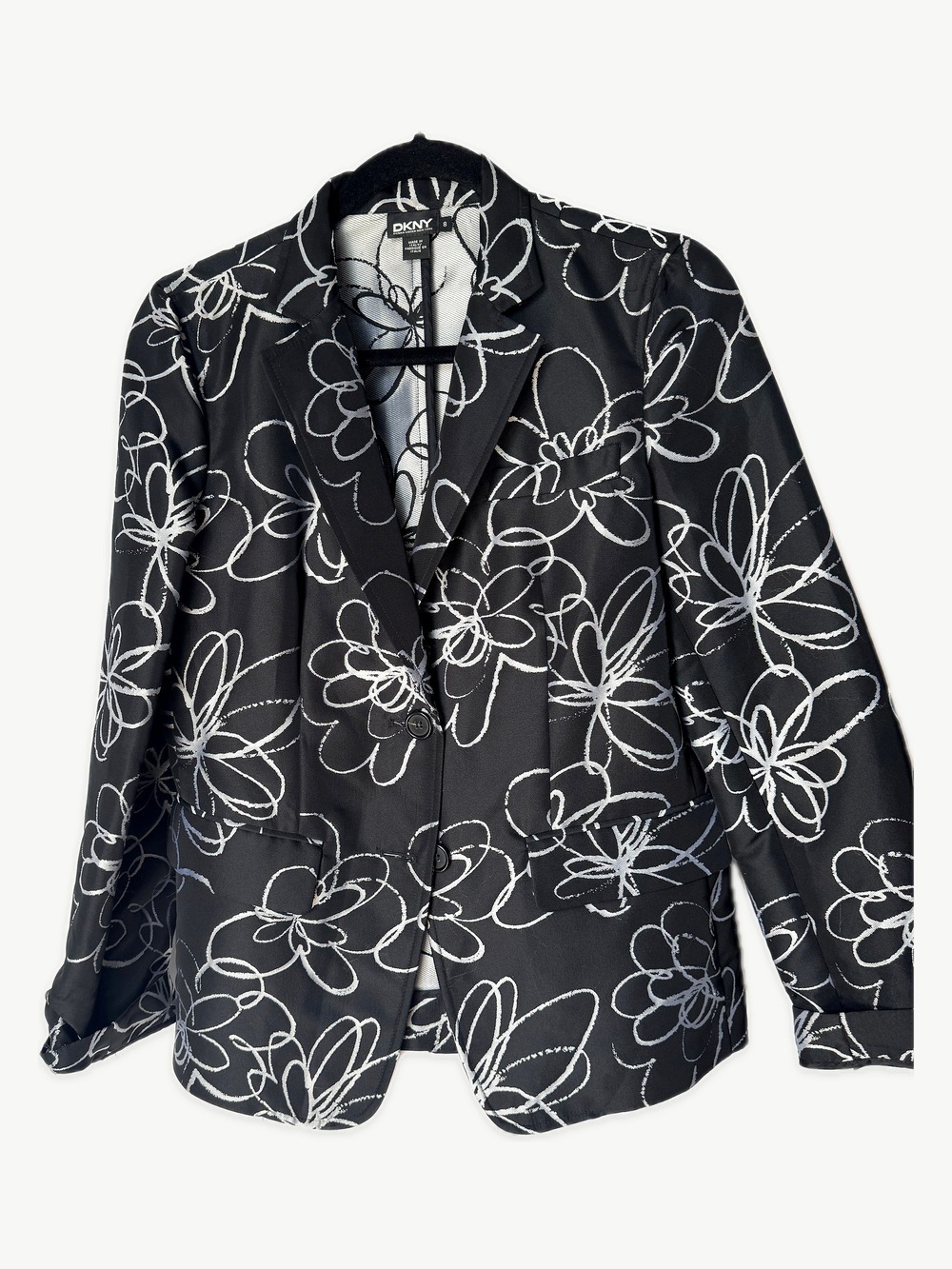 ⚜️ DKNY Italy Blazer | Floral Print Single Button | Size 8 Black 💗
